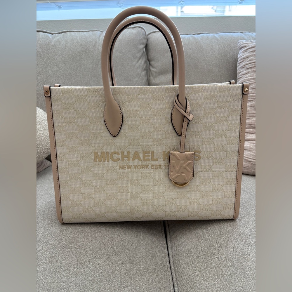 Michael Kors Mirella Medium Signature Logo Tote Bag - Cream/Blush